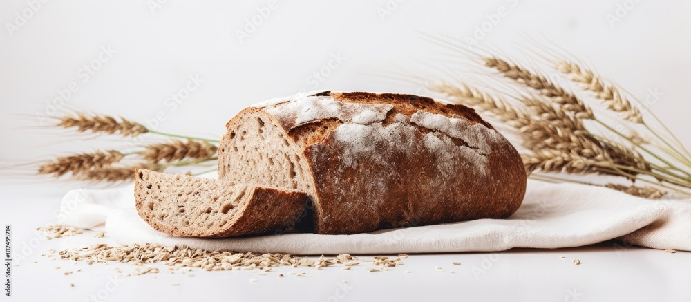 Poster A copy space image of rye bread with grains on a white canvas backdrop