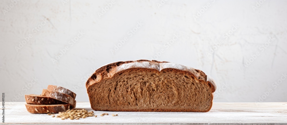 Aufkleber a copy space image of rye bread with grains on a white canvas backdrop