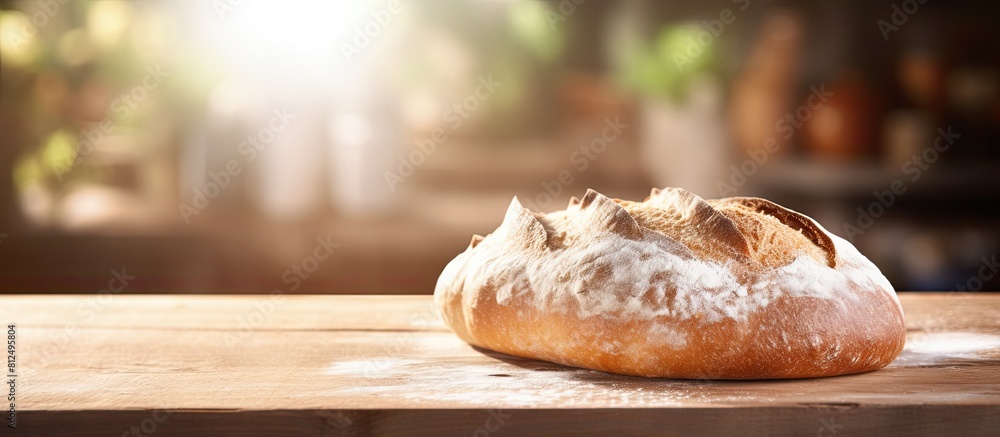 Aufkleber a copy space image of bread displayed on a wooden table at a bakery