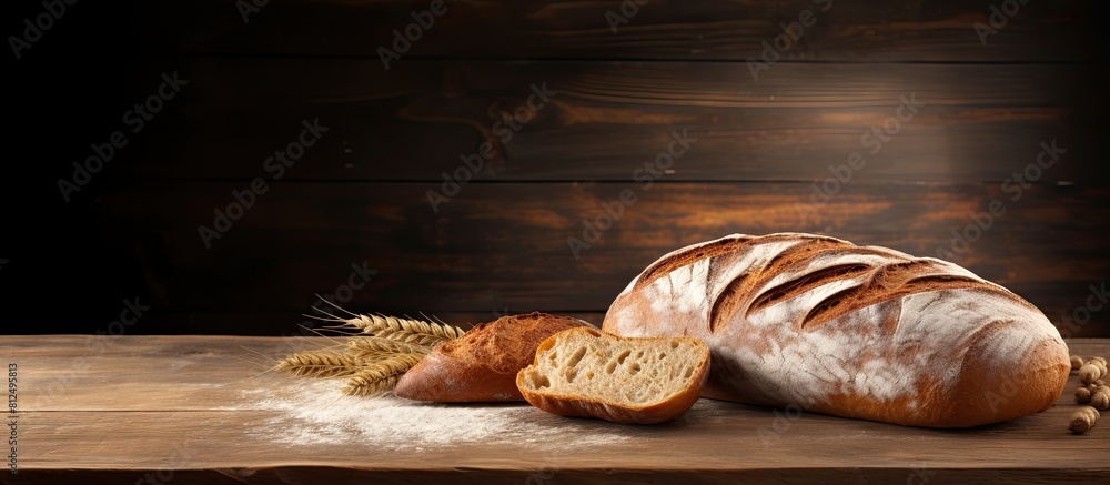 Poster A copy space image of bread displayed on a wooden table at a bakery