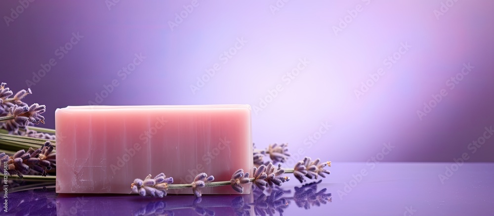 Aufkleber the image displays a lavender scented organic soap bar resting on a background of violet color the h