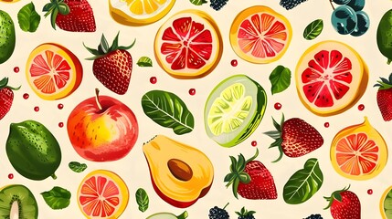seamless repeat pattern of fresh fruit