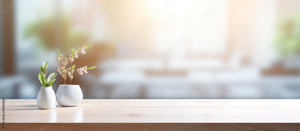 Fototapete the image features a table top with a blurred interior as the background providing ample copy space