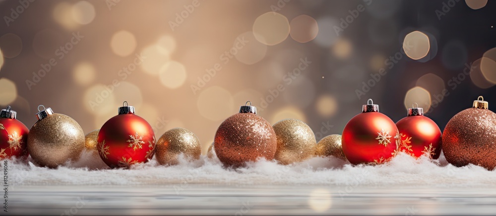 Aufkleber this copy space image features a festive christmas background with snow beautiful christmas balls an