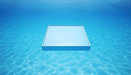 Clear blue pool with a floating blank sign, great for swimwear or summer accessory campaigns