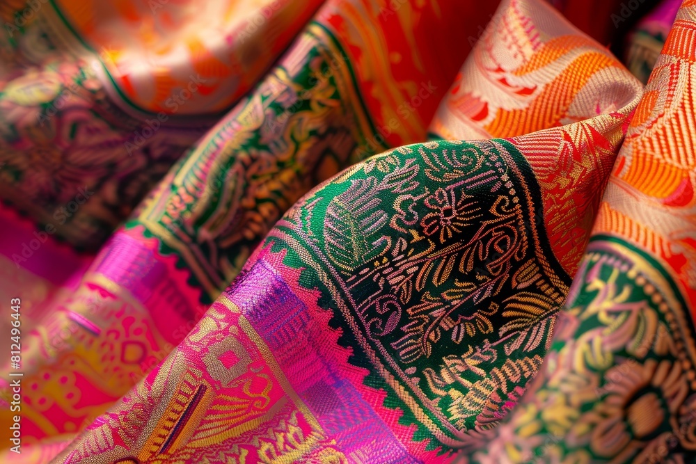 Poster pieces of fabric with different colors and patterns