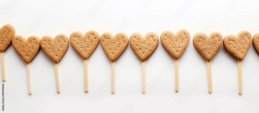 Aufkleber A copy space image featuring heart shaped stick cookies that have been consumed placed on a white background