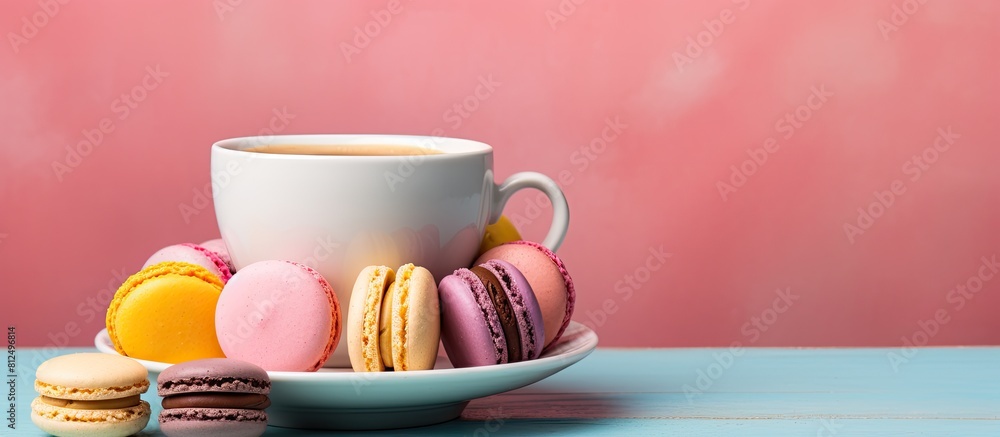 Aufkleber a copy space image featuring a vibrant assortment of colorful macaroons in shades of pink yellow and