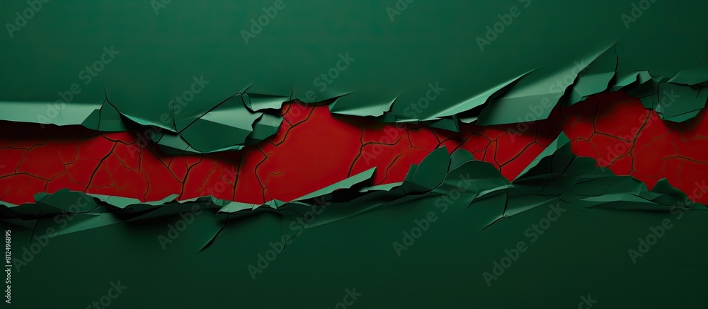 Aufkleber a copy space image of torn red paper fixed with tape on a green backdrop