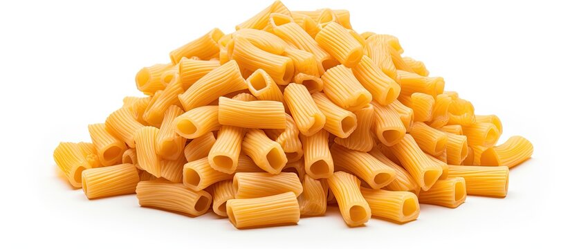 Copy space image featuring rigatoni on a white background allowing ample room for text