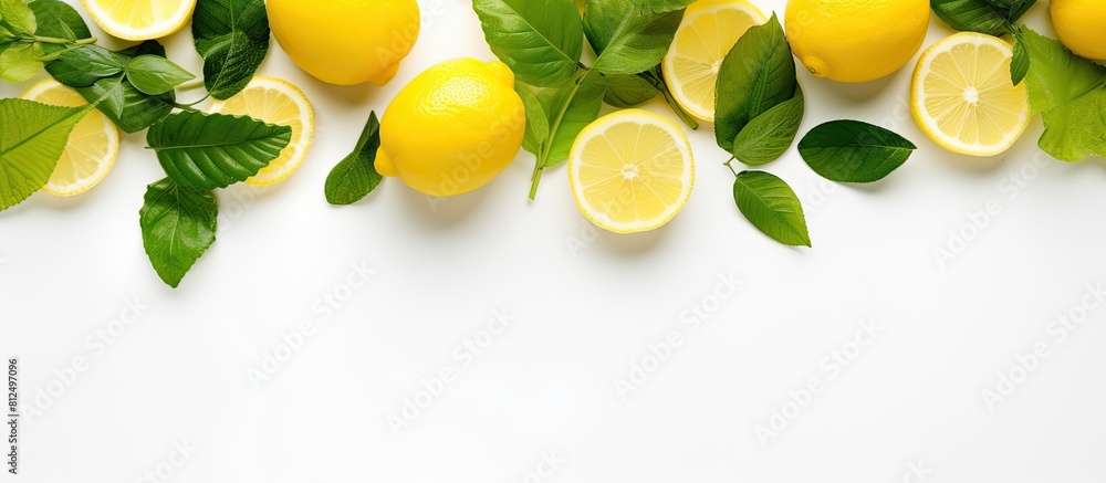 Aufkleber copy space image of fresh mint leaves and vibrant lemons arranged on a clean white background creati