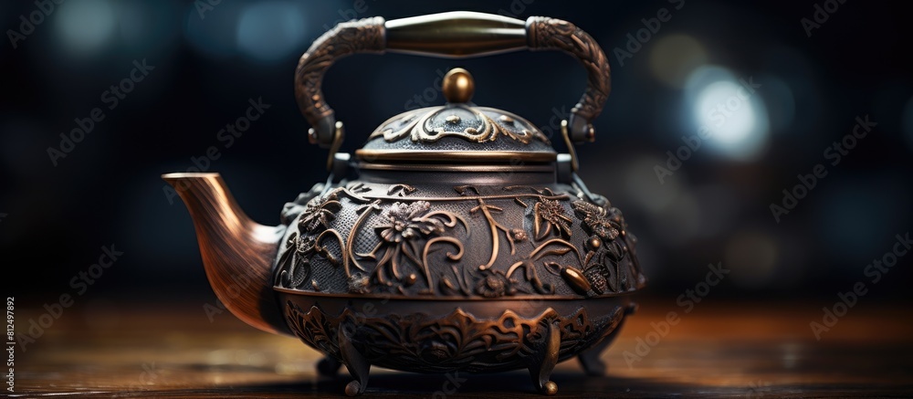 Aufkleber a macro close up image of a traditional iron asian teapot with rich details and a captivating design