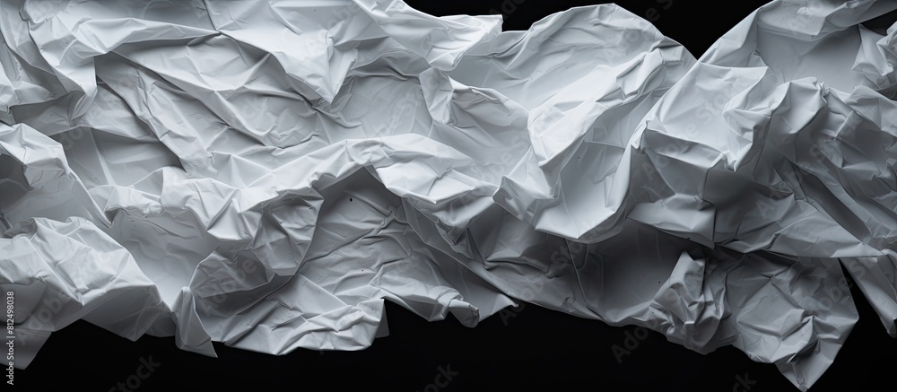 Poster Copy space image of crumpled paper sheets against a dark backdrop providing room for text