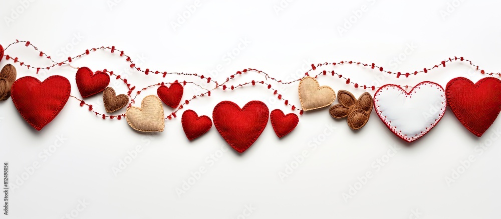 Poster a copy space image with a white background showcases a border crafted from wooden hearts and handmad
