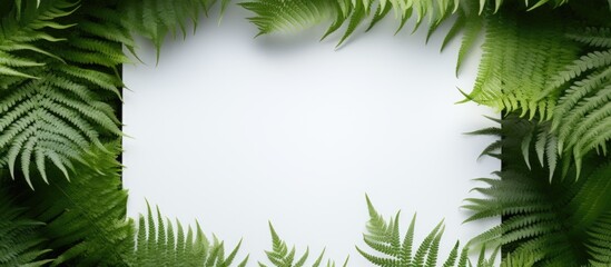 A white square copy space image serves as the backdrop for fern leaves