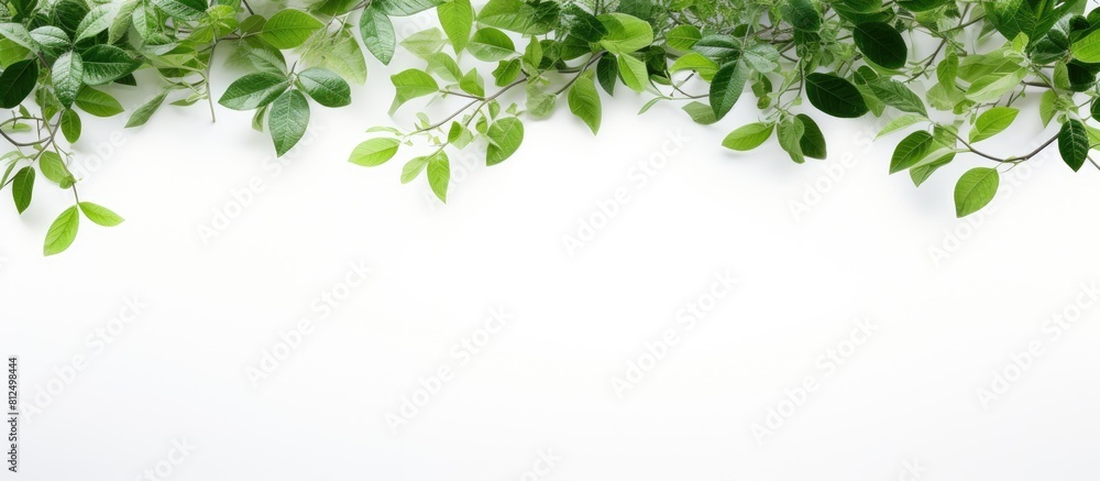 Poster A copy space image showcasing green leaves and branches on a white background creating a natural and refreshing texture that relates to the Earth Day concept