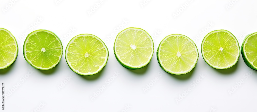 Poster Copy space image of fresh lime slices on a white background