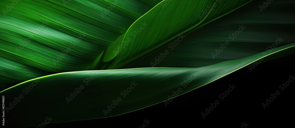 Poster The image shows the silhouette of a banana leaf positioned in a close up shot with copy space