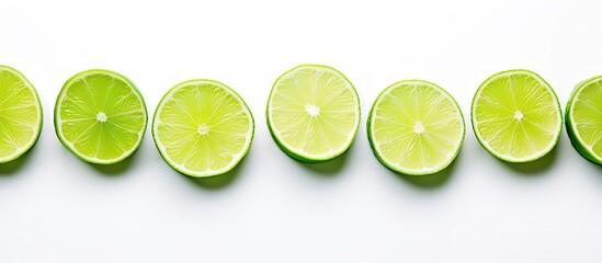 Copy space image of fresh lime slices on a white background