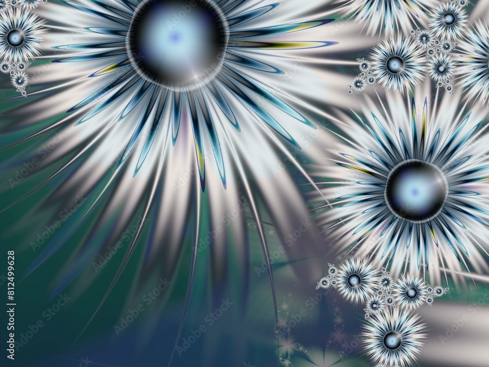 Poster fractal image with blue flowers. template with a place to insert text.fractal flower rendered by mat