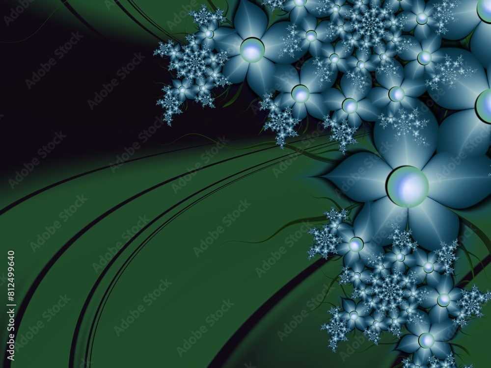 Poster fractal image with blue flowers. template with a place to insert text.fractal flower rendered by mat