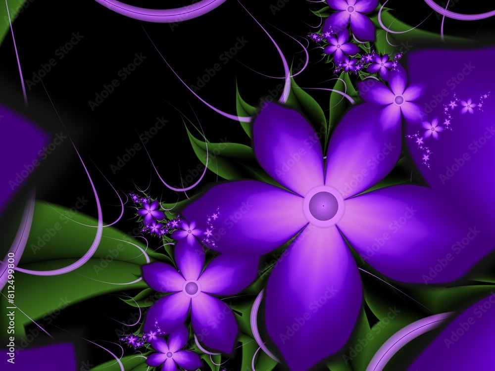 Poster fractal image as a beautiful template for inserting text in purple color. background with flower. gr