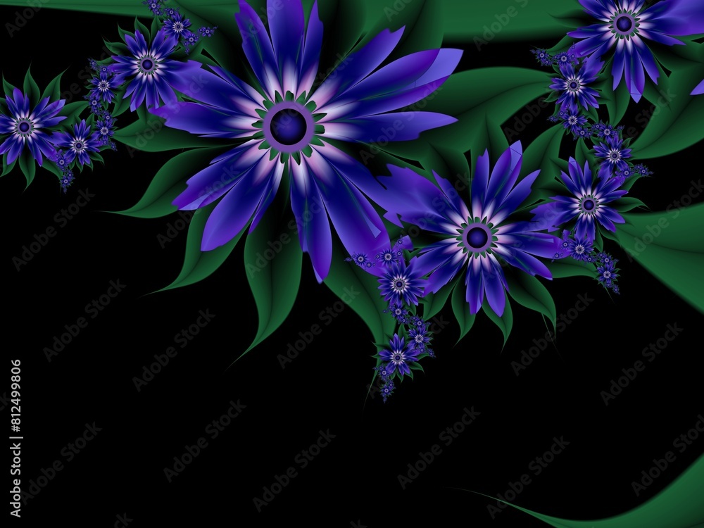 Poster fractal image as a beautiful template for inserting text in purple color. background with flower. gr