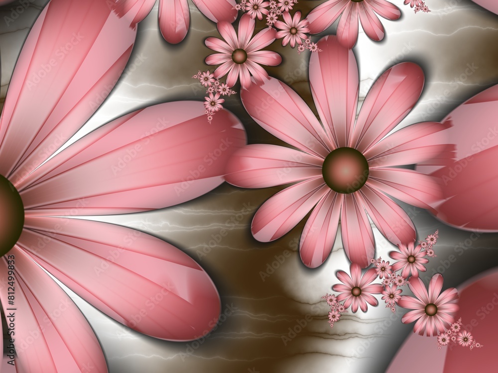 Aufkleber fractal image with flowers. template with a place to insert text. red background fractal illustratio