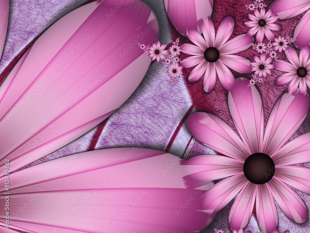 Aufkleber fractal image with flowers. template with a place to insert text. red background fractal illustratio