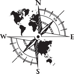 compass world map svg, compass and globe vector, compass and map png, compass map vector, compass illustration © Mercy