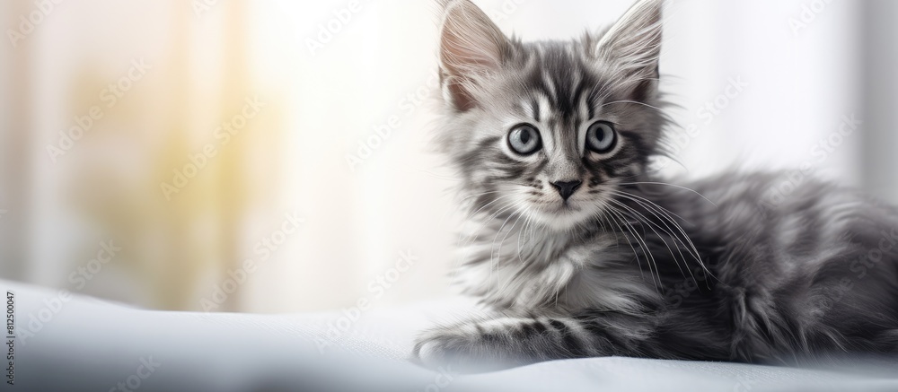 Canvas Prints At home there is a close up image of a small charcoal colored Bengal kitten with longhair leaving plenty of copy space