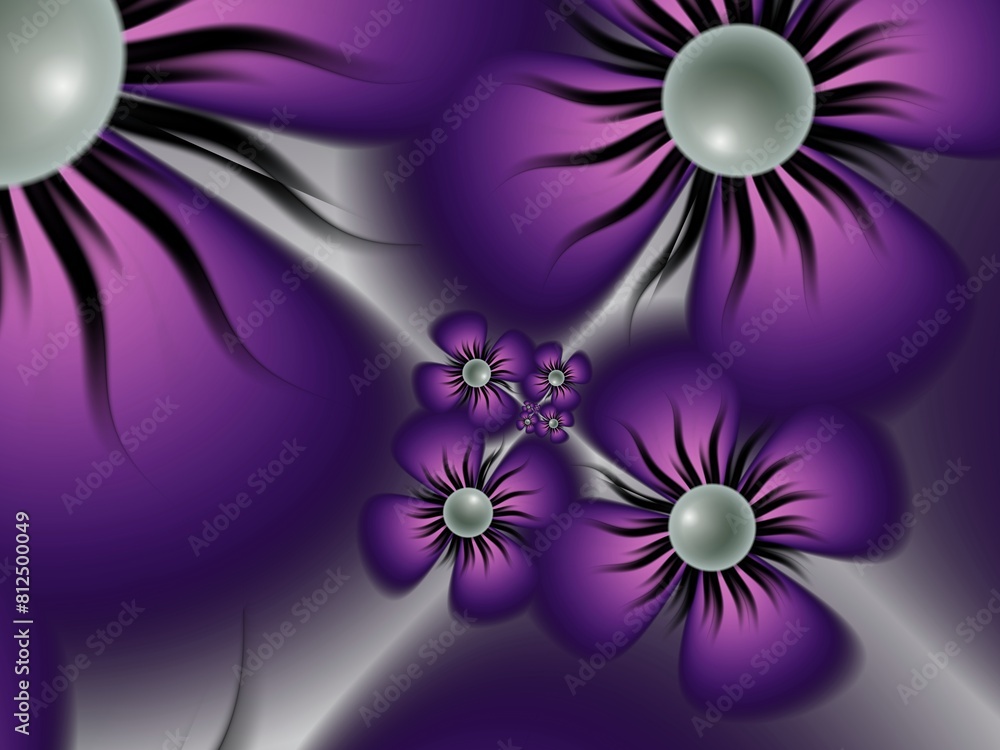 Poster fractal image as a beautiful template for inserting text in purple color. background with flower. gr