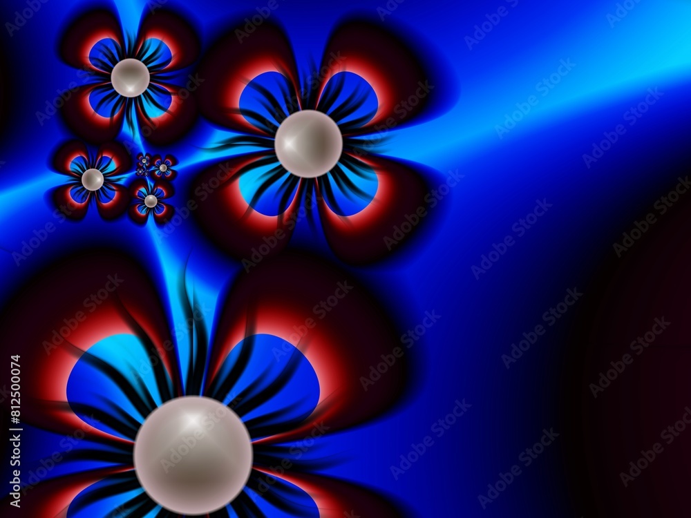 Poster fractal image with blue flowers. template with a place to insert text.fractal flower rendered by mat