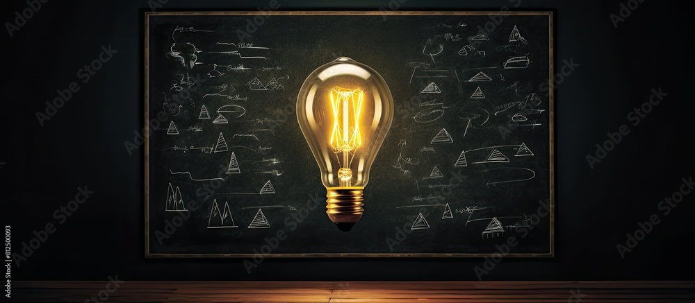 Poster A lightbulb is depicted on a blackboard with a black background creating a copy space image