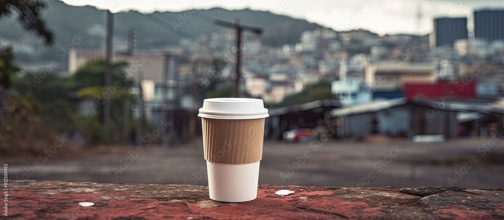 Aufkleber there is a copy space image of a paper cup of coffee with a word on a paper sticker in the street