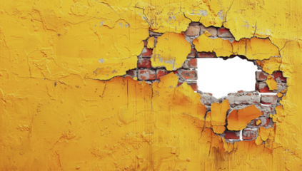 Hole in the wall of bricks against a transparent background. 