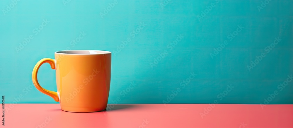 Poster a tea mug is placed on a colorful background with copy space image