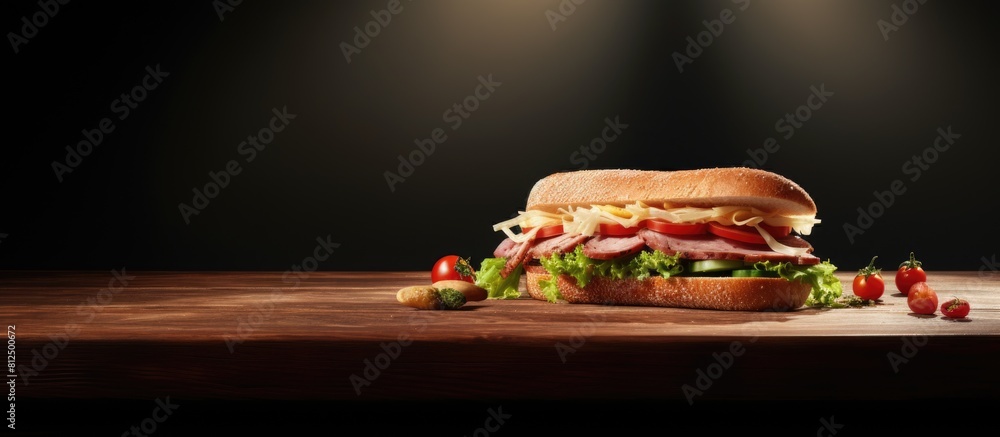 Poster There is a sandwich placed on the table with empty space around it for any additional images or objects