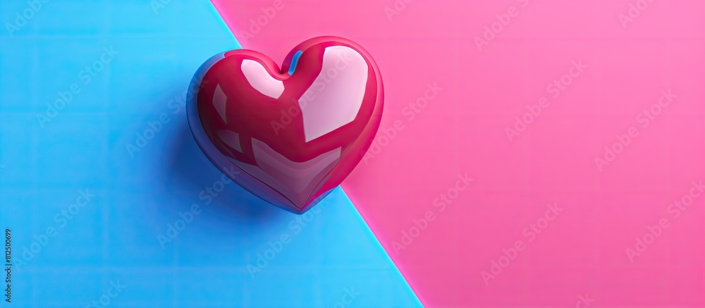 Leinwandbilder A red heart is placed on a vibrant pink and blue background creating a visually striking image with ample copy space The concept behind the image revolves around health and donating
