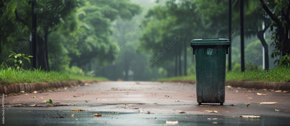 Poster Outdoors there is a garbage bin with room for text a copy space image It is designated for waste recycling
