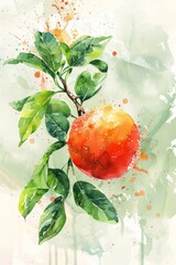 Bael Fruit in Stunning Watercolor. - obrazy, fototapety, plakaty