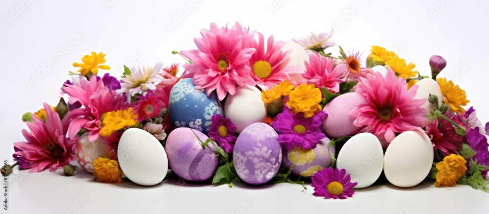 Aufkleber a lively and amusing easter arrangement with a variety of vibrant colors set against a white backdro