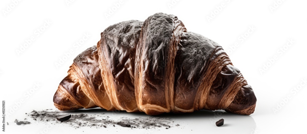 Poster A croissant made with charcoal placed against a white background creating a clean and visually striking image with plenty of copy space