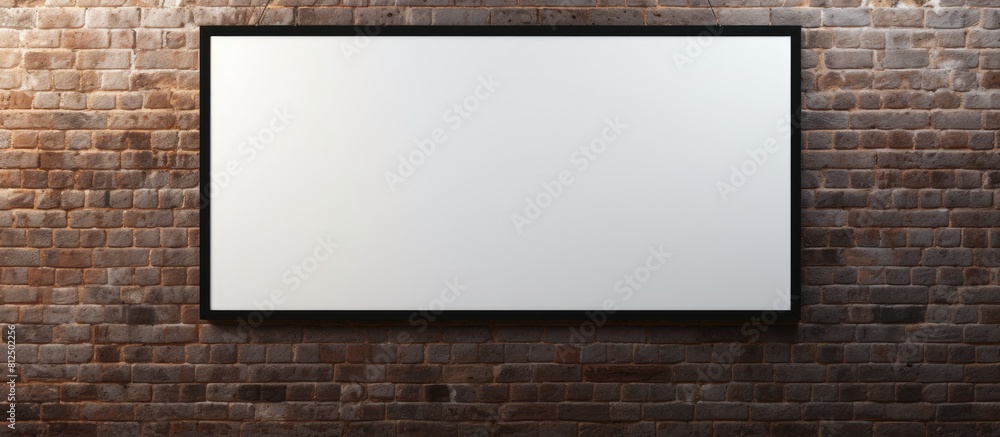 Poster A poster mockup with a horizontal frame hanging on a brick wall with black frames Ideal for showcasing content or adding copy space image