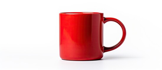 A red mug placed alone on a white background serves as a versatile copy space image for showcasing various designs and branding options - Powered by Adobe