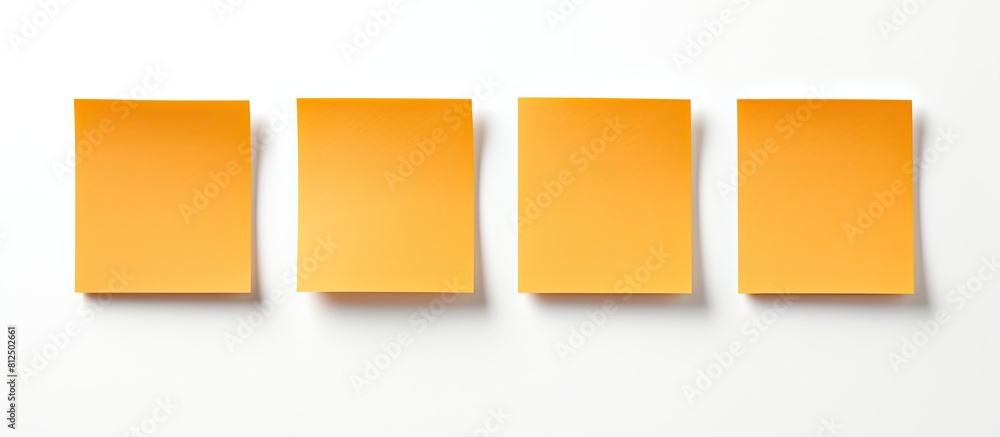 Poster a circle of six orange square sticky notes with copy space images inside isolated on a white backgro