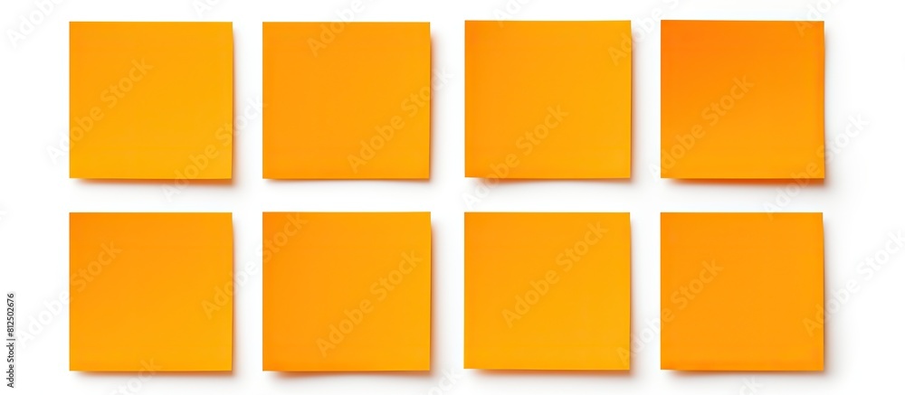 Poster a circle of six orange square sticky notes with copy space images inside isolated on a white backgro