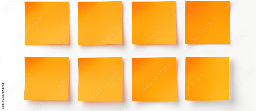 Poster a circle of six orange square sticky notes with copy space images inside isolated on a white backgro