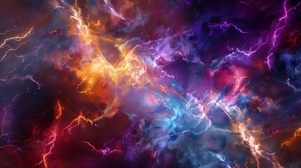 An electrifying display of swirling colors colliding and intertwining, forming a spectacular multicolored power explosion captured in stunning detail