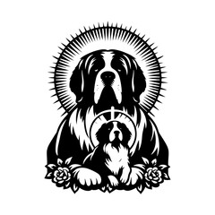 Saint Bernard Vector Silhouette- Capturing in black Illustration of Saint Bernard- Minimalist Saint Bernard Vector Silhouette.